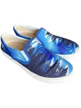 Inkkas Handcrafted AURORA Blue/White Slip On Sneakers - 8